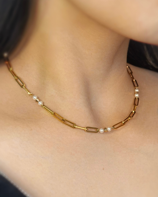 NOA Paperclip Pearl-Link Choker