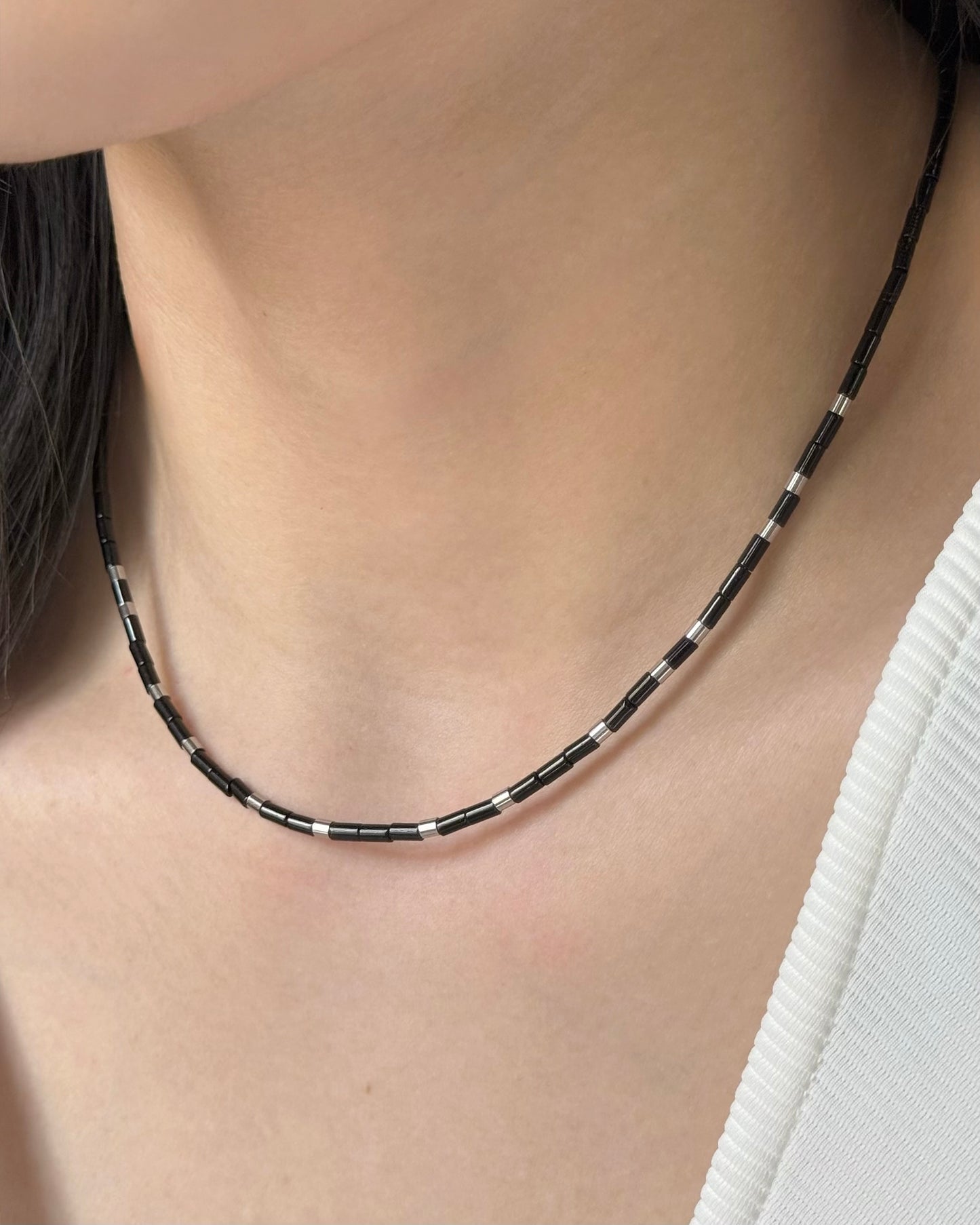 REYA Black Agate Gemstone Strand Necklace